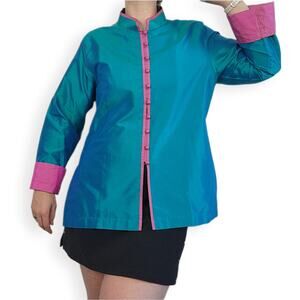 Vintage Richard K Tsao Silk Pink and Blue Jacket Top
